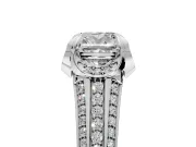 Solitaire Engagement Ring Setting for Cushion Cut Center with Accented Split Shank and Prong Head in Platinum