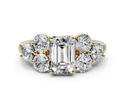 Cluster Engagement Ring Setting for Emerald Cut Center with Round Cut Accent Frame and Prong Head in Yellow Gold