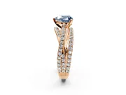 Solitaire Engagement Ring Setting for Fancy Blue Heart-Shaped Center with Woven 3-Strand Pave Band and Prong Head in Rose Gold