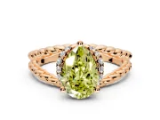 Halo Engagement Ring Setting for Fancy Yellow Pear-Shaped Center with Rope Twist Split Shank and Prong Head in Rose Gold