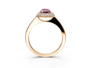 Halo Engagement Ring Setting for Fancy Pink Radiant Cut Center with Plain Tapered Band and Prong Head in Rose Gold