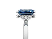 Hidden Halo Engagement Ring Setting for Fancy Blue Emerald Cut Center with Plain Band and Tall Prong Head in Sterling Silver