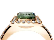 Pave Halo Engagement Ring Setting for Fancy Green Princess Cut Center with Single Row Pave Band and Prong Head in Rose Gold