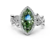 Halo Engagement Ring Setting for Fancy Green Marquise Center with Leaf Motif Split Shank and Prong Head in Platinum
