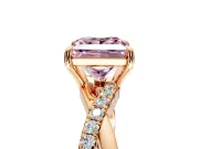 Crossover Engagement Ring Setting for Fancy Pink Princess Cut Center with Pave and Plain Strands and Prong Head in Rose Gold