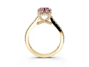 Solitaire Engagement Ring Setting for Fancy Pink Round Cut Center with Widening Pave Band and Claw Prong Head in Yellow Gold