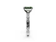 Solitaire Engagement Ring Setting for Fancy Green Emerald Cut Center with Scrollwork Band and Prong Head in White Gold