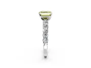 Shared-Prong Engagement Ring Setting for Fancy Yellow Asscher Cut Center with Graduated Accents and Prong Head in Sterling Silver