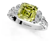 Cluster Engagement Ring Setting for Fancy Yellow Asscher Cut Center with Bezel Accent Clusters and Prong Head in White Gold