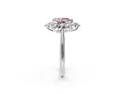 Small-Accent Cluster Halo Engagement Ring Setting for Fancy Pink Pear-Shaped Center with Plain Band and Prong Head in Sterling Silver