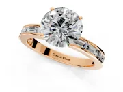 Solitaire Engagement Ring Setting for Round Cut Center with Channel Baguette Band and Prong Head in Rose Gold