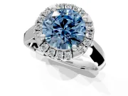 Halo Engagement Ring Setting for Fancy Blue Round Cut Center with Square Band and Prong Head in Platinum