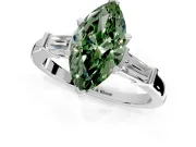 3 Stone Engagement Ring Setting for Fancy Green Marquise Center with Channel Baguette Accents and Prong Head in Platinum