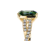 Solitaire Engagement Ring Setting for Fancy Green Emerald Cut Center with Twisted Pave Split Shank and Prong Head in Yellow Gold