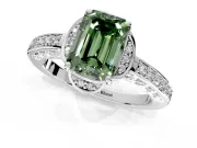 Floral Engagement Ring Setting for Fancy Green Emerald Cut Center with Four Accent Clusters and Prong Head in Platinum