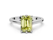 Solitaire Engagement Ring Setting for Fancy Yellow Emerald Cut Center with Cathedral Band and Prong Head in Sterling Silver