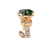 Leaf Motif Engagement Ring Setting for Fancy Green Round Cut Center with Pave Band and Prong Head in Rose Gold