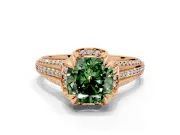 Solitaire Engagement Ring Setting for Fancy Green Cushion Cut Center with Accented Split Shank and Prong Head in Rose Gold