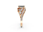 Halo Engagement Ring Setting for Emerald Cut Center with Marquise and Pave Bypass Band and Prong Head in Rose Gold