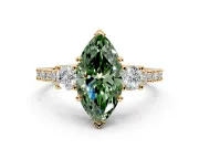 3 Stone Engagement Ring Setting for Fancy Green Marquise Center with Round Cut Side Accents and Prong Head in Yellow Gold