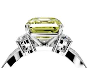 3 Stone Engagement Ring Setting for Fancy Yellow Asscher Cut Center with Pave Twist Band and Prong Head in Sterling Silver