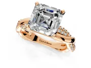 Solitaire Engagement Ring Setting for Asscher Cut Center with Pave and Plain Crossover and Basket Head in Rose Gold