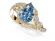 Solitaire Engagement Ring Setting for Fancy Blue Pear-Shaped Center with Pave Bypass Twist Band and Prong Head in Yellow Gold