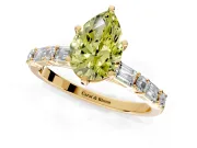 Baguette Engagement Ring Setting for Fancy Yellow Pear-Shaped Center with Alternating Bar-Set Band and Prong Head in Yellow Gold