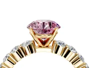 Shared-Prong Engagement Ring Setting for Fancy Pink Round Cut Center with Graduated Accents and Prong Head in Yellow Gold