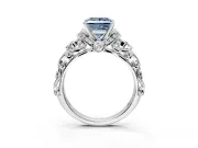 Solitaire Engagement Ring Setting for Fancy Blue Princess Cut Center with Filigree Band and Prong Head in Sterling Silver