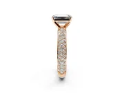 Solitaire Engagement Ring Setting for Emerald Cut Center with Domed Multi-Row Pave Band and Prong Head in Rose Gold