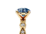 Solitaire Engagement Ring Setting for Fancy Blue Round Cut Center with Milgrain Bezel Accents and Prong Head in Yellow Gold