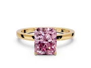 Solitaire Engagement Ring Setting for Fancy Pink Radiant Cut Center with Thin Rounded Plain Band and Prong Head in Yellow Gold