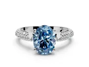 Solitaire Engagement Ring Setting for Fancy Blue Oval Center with Multi-Row Accents and Prong Head in Sterling Silver