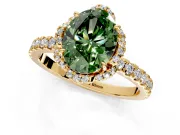Halo Engagement Ring Setting for Fancy Green Oval Center with Openwork Halo, Pave Band and Prong Head in Yellow Gold