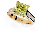 Solitaire Engagement Ring Setting for Fancy Yellow Princess Cut Center with Channel Band and Double Claw Prong Head in Yellow Gold