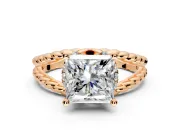 Halo Engagement Ring Setting for Princess Cut Center with Rope Twist Split Shank and Prong Head in Rose Gold