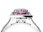 Halo Engagement Ring Setting for Fancy Pink Princess Cut Center with Pave Accents, Heart Basket and Prong Head in Sterling Silver