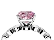 Solitaire Engagement Ring Setting for Fancy Pink Cushion Cut Center with Beaded Bezel Station Band and Prong Head in Platinum