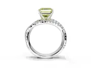 Solitaire Engagement Ring Setting for Fancy Yellow Asscher Cut Center with Woven 3-Strand Pave Band and Prong Head in Platinum
