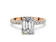 Solitaire Engagement Ring Setting for Emerald Cut Center with Micro Pave Band and Prong Head in Rose Gold