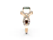 Halo Engagement Ring Setting for Fancy Green Princess Cut Center with Pave Infinity Twist Band and Prong Head in Rose Gold