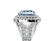 Double Halo Engagement Ring Setting for Fancy Blue Princess Cut Center with Narrow Pave Split Shank and Prong Head in Platinum