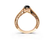 Solitaire Engagement Ring Setting for Fancy Black Marquise Center with Engraved Pave Band and Prong Head in Rose Gold