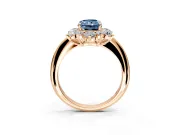 Small-Accent Cluster Halo Engagement Ring Setting for Fancy Blue Radiant Cut Center with Plain Band and Prong Head in Rose Gold