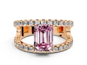 Solitaire Engagement Ring Setting for Fancy Pink Emerald Cut Center with Wide-Open Split Shank and Prong Head in Rose Gold