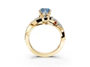 Halo Engagement Ring Setting for Fancy Blue Cushion Cut Center with Marquise and Pave Bypass Band and Prong Head in Yellow Gold