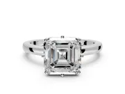 Solitaire Engagement Ring Setting for Asscher Cut Center with Plain Band and Tulip Prong Head in Platinum