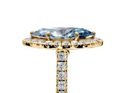 Halo Engagement Ring Setting for Fancy Blue Marquise Center with Narrowing Pave Band and Prong Head in Yellow Gold