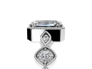 Vintage Station Engagement Ring Setting for Emerald Cut Center with Accents and Prong Head in Platinum